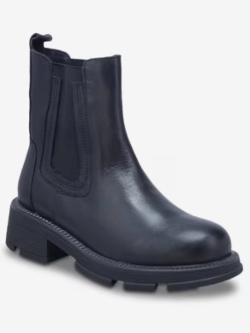 Women's Black Leather Chelsea Boot with Lug Sole